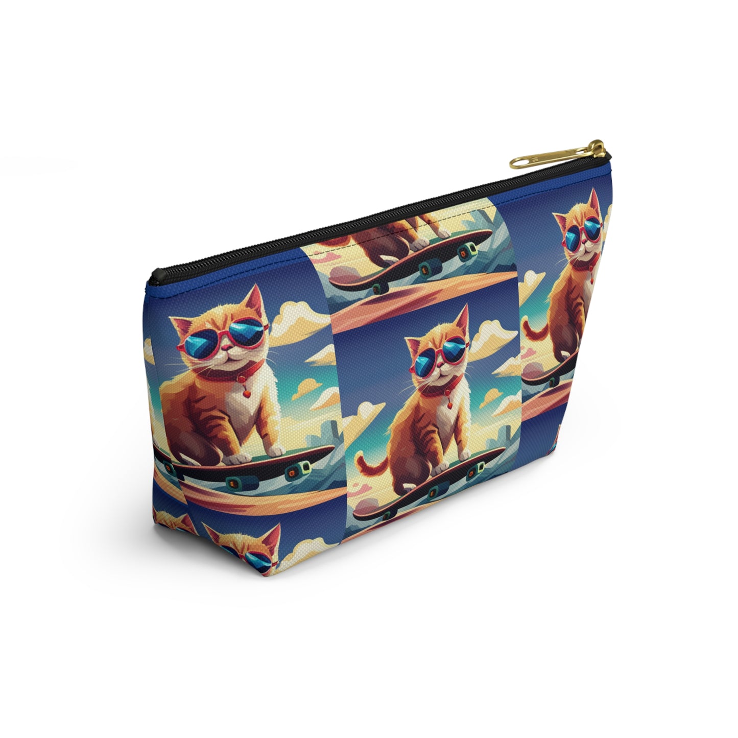 Small travel zipper bag - Cool Cat on a skateboard