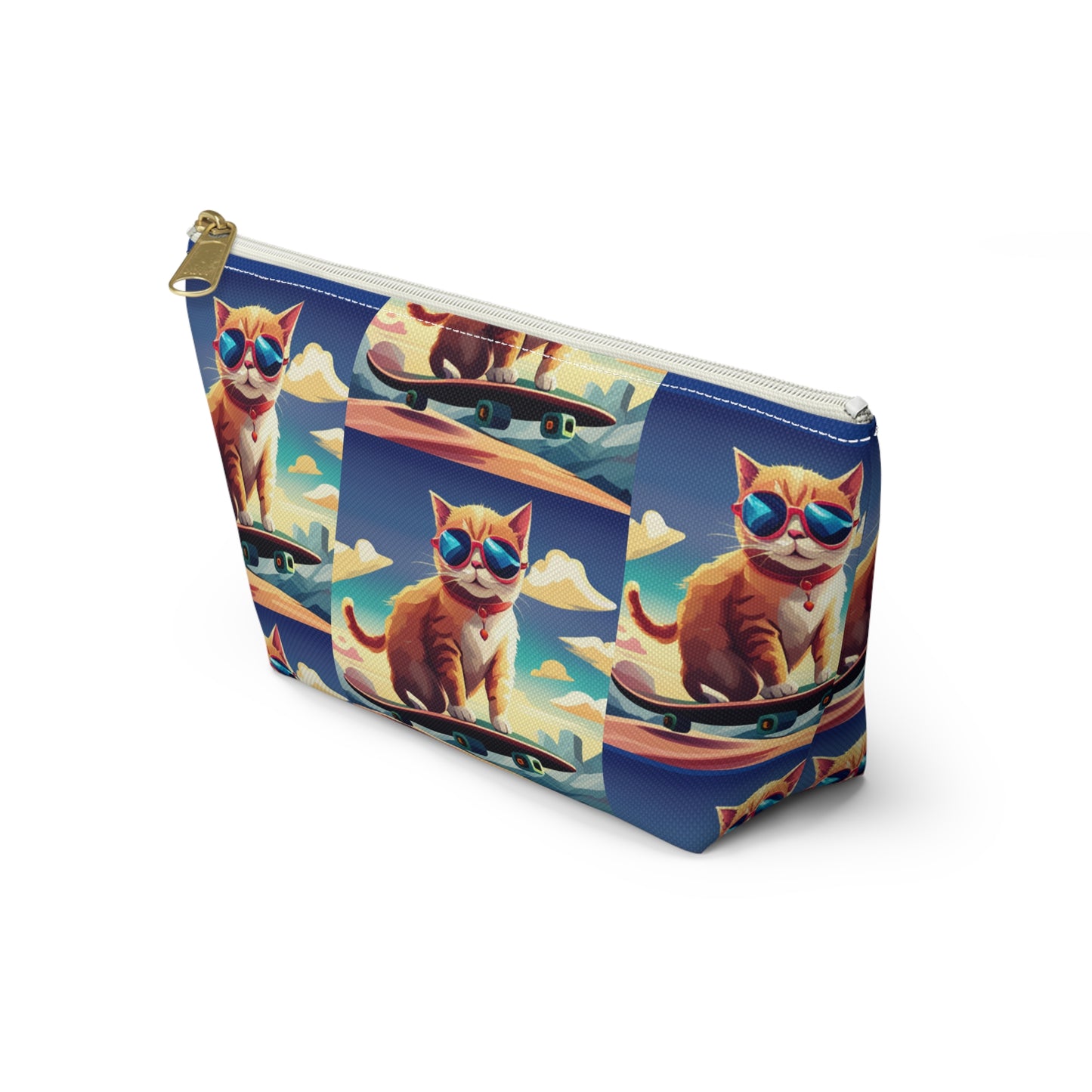 Small travel zipper bag - Cool Cat on a skateboard