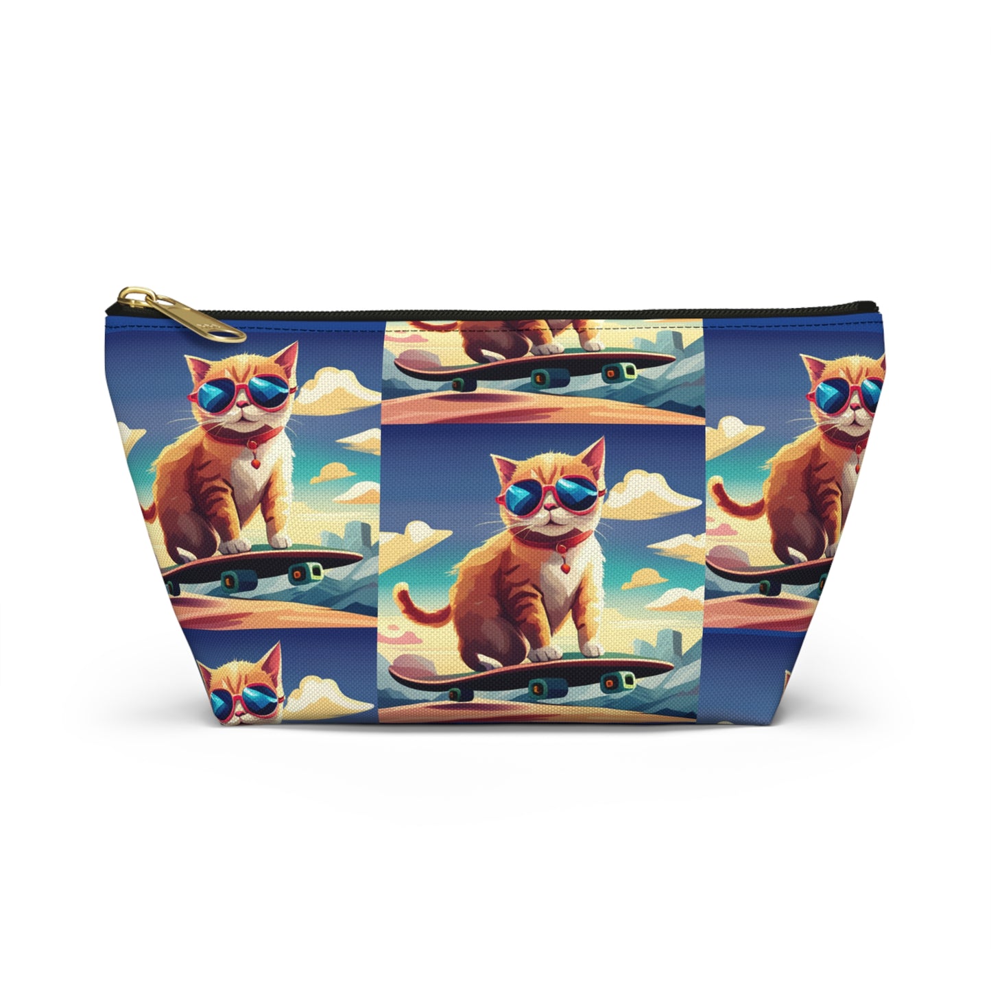 Small travel zipper bag - Cool Cat on a skateboard