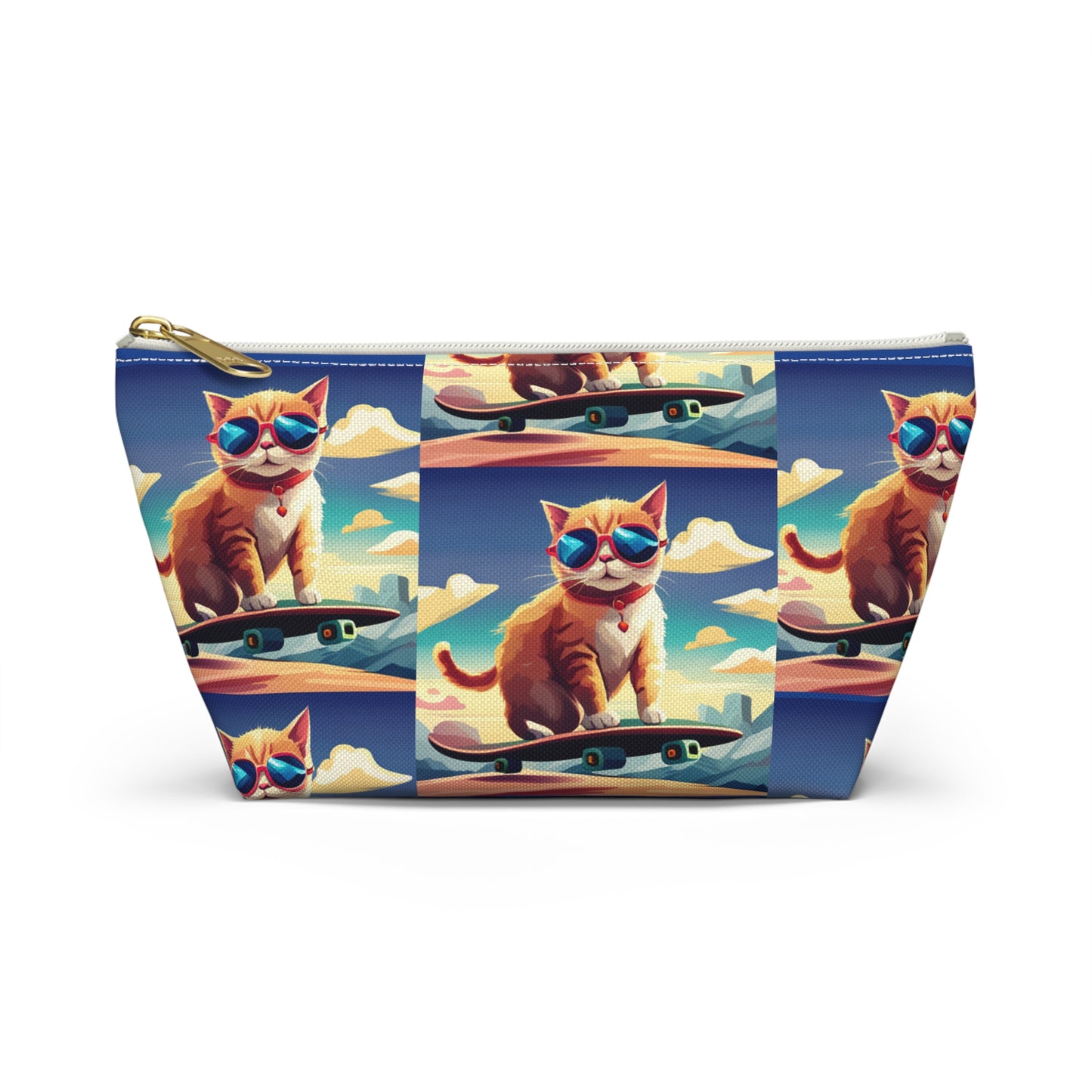 Small travel zipper bag - Cool Cat on a skateboard