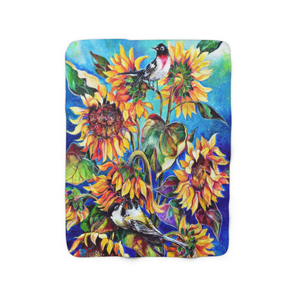 Sunflowers and Birds - Sherpa Fleece Blanket