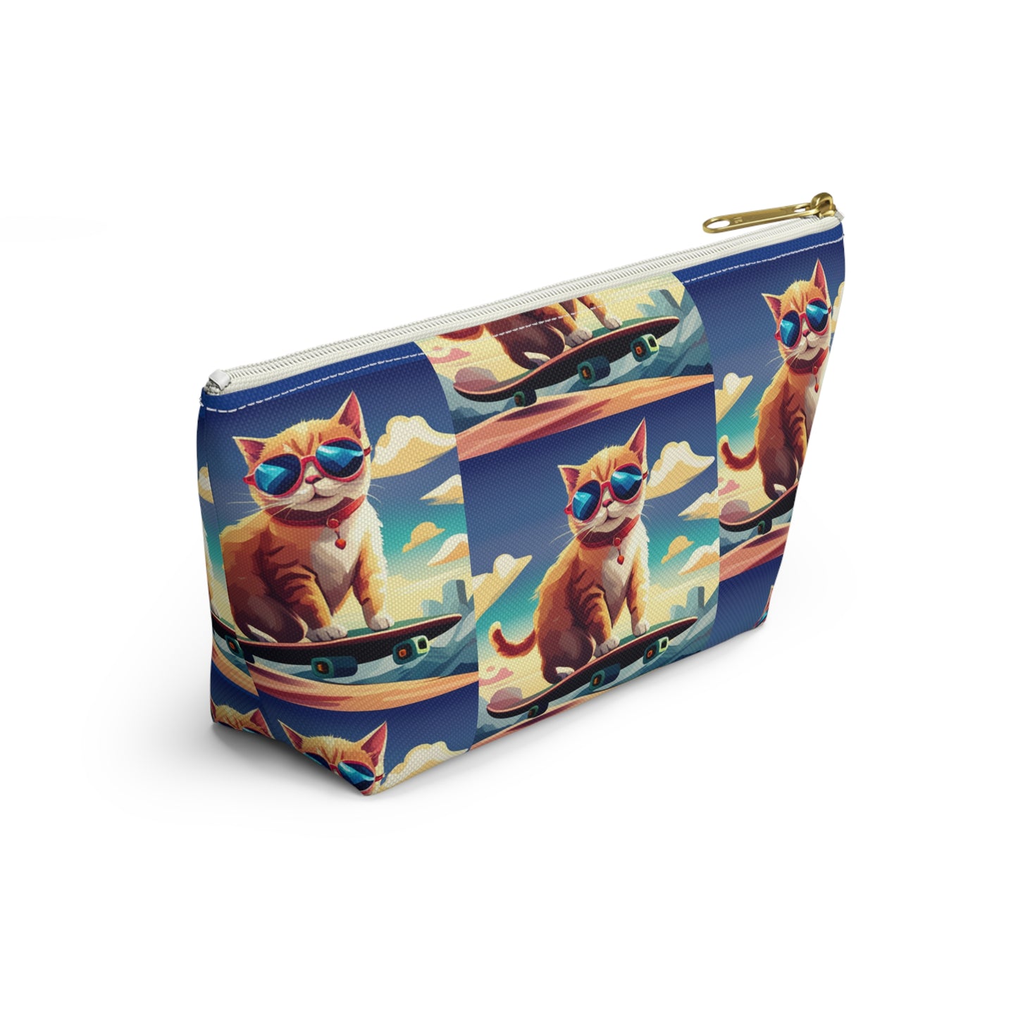 Small travel zipper bag - Cool Cat on a skateboard