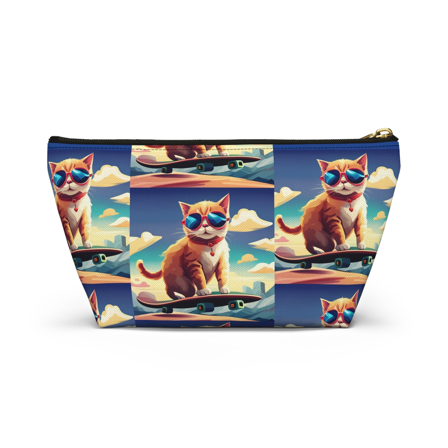 Small travel zipper bag - Cool Cat on a skateboard
