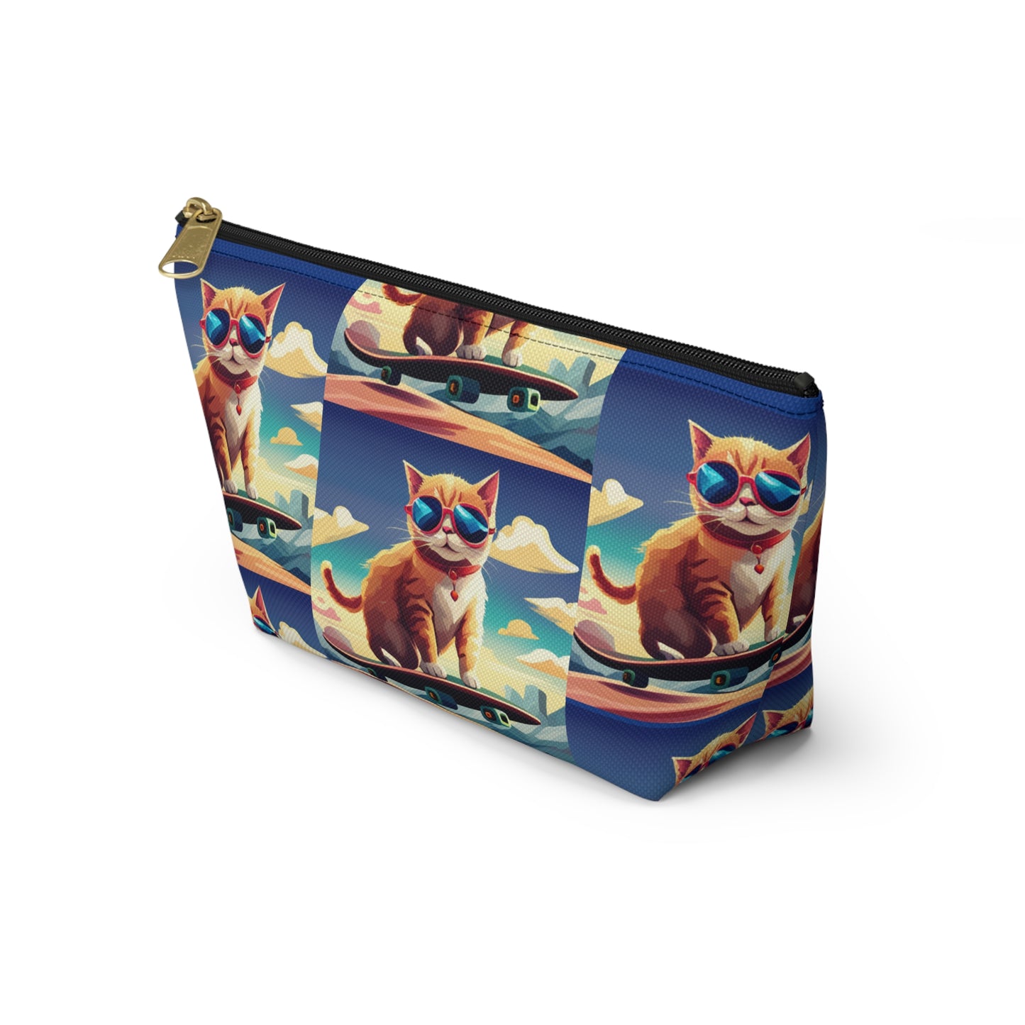 Small travel zipper bag - Cool Cat on a skateboard