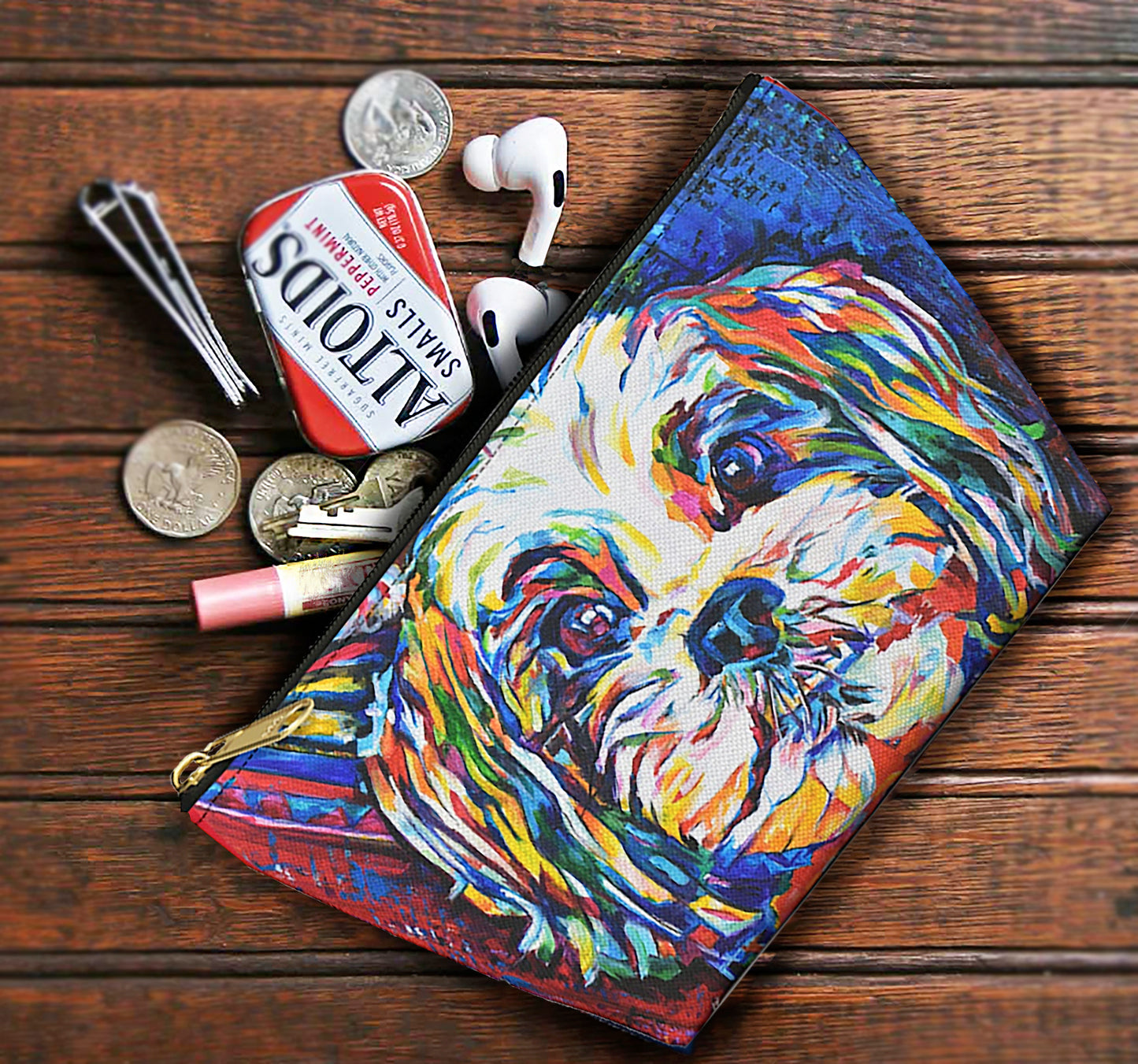 Travel zipper bag, small - Colorful Havanese dog