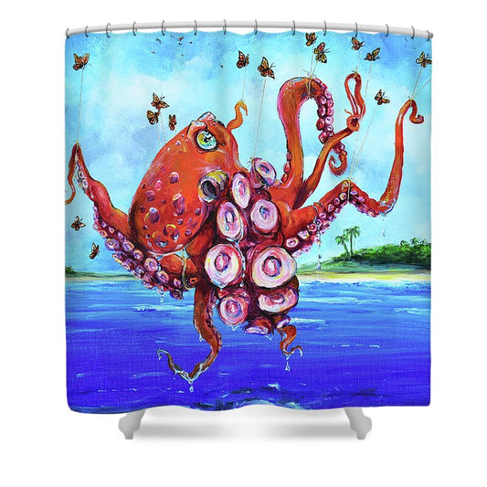 Shower Curtain with 'Migration' art