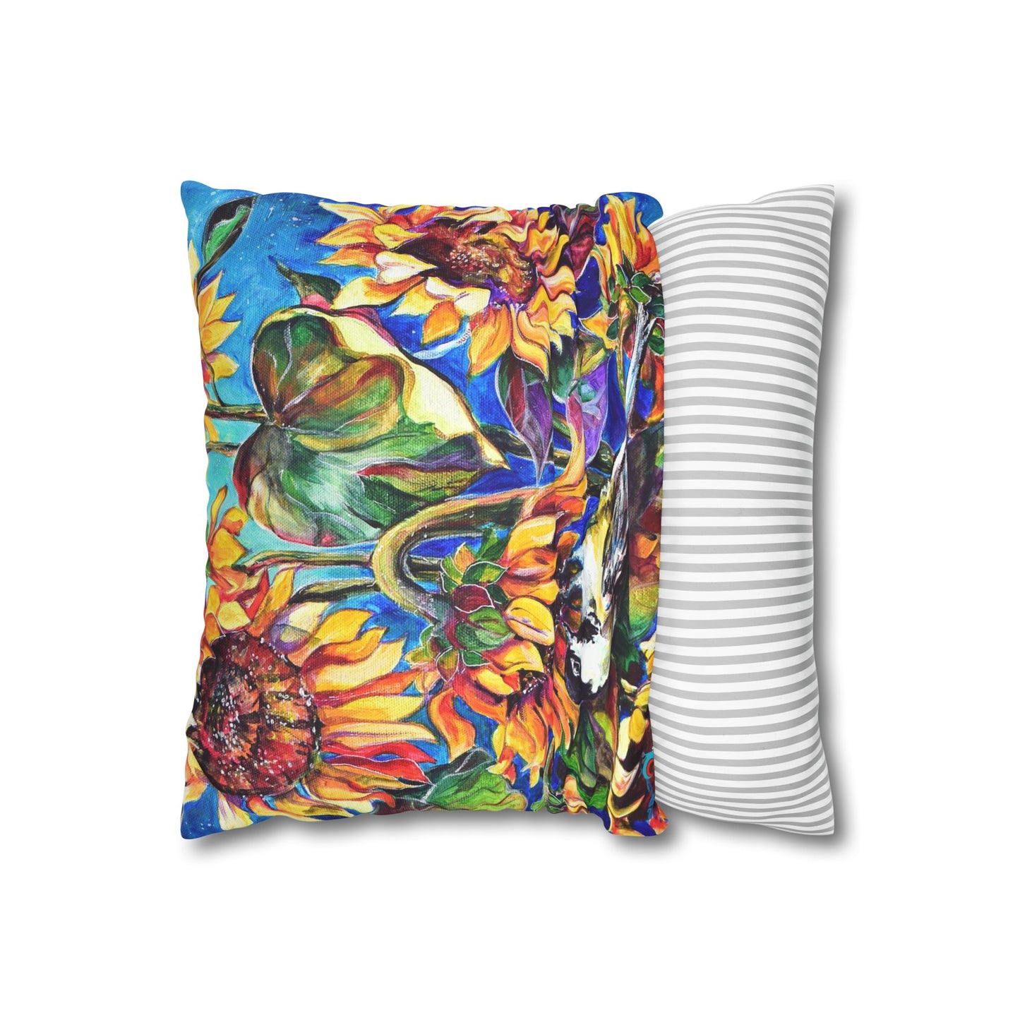 Pillow - Faux Suede with sunflowers and bird