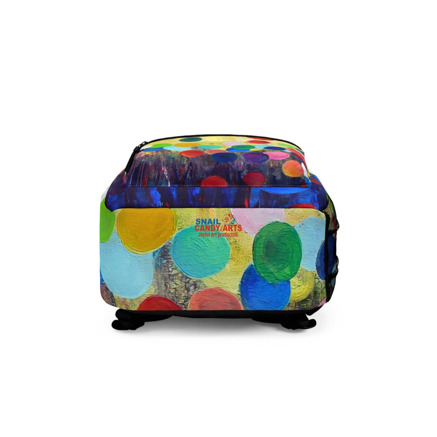 Backpack, multi-colored dots, polkadots, fun & colorful artwork by Tif Choate