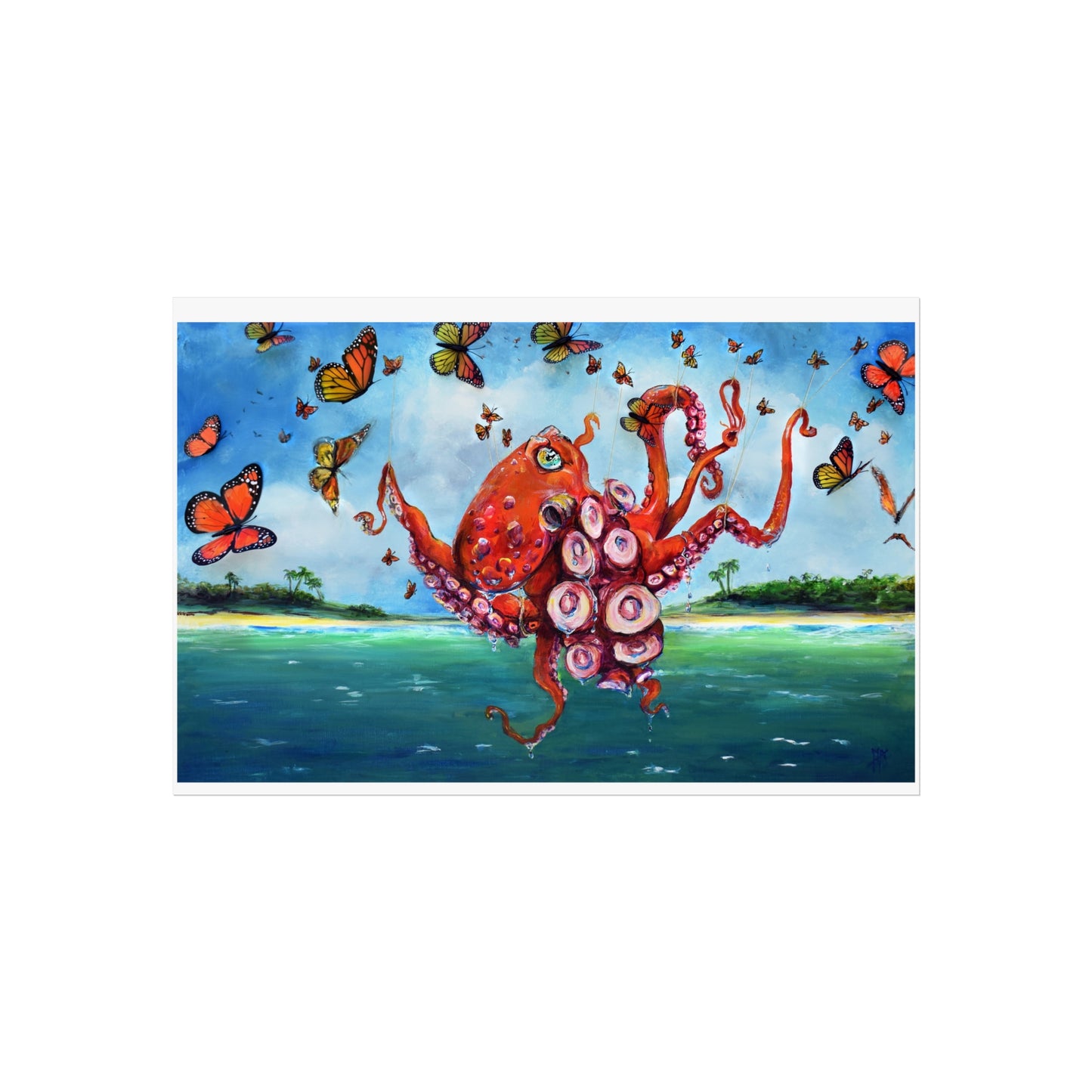 Colorful Octopus Fine Art Print, Wall Decor, Nautical Art, Ocean Lover Gift, Butterfly Wall Art, Home and Office Decor "Migration by Tif Choate