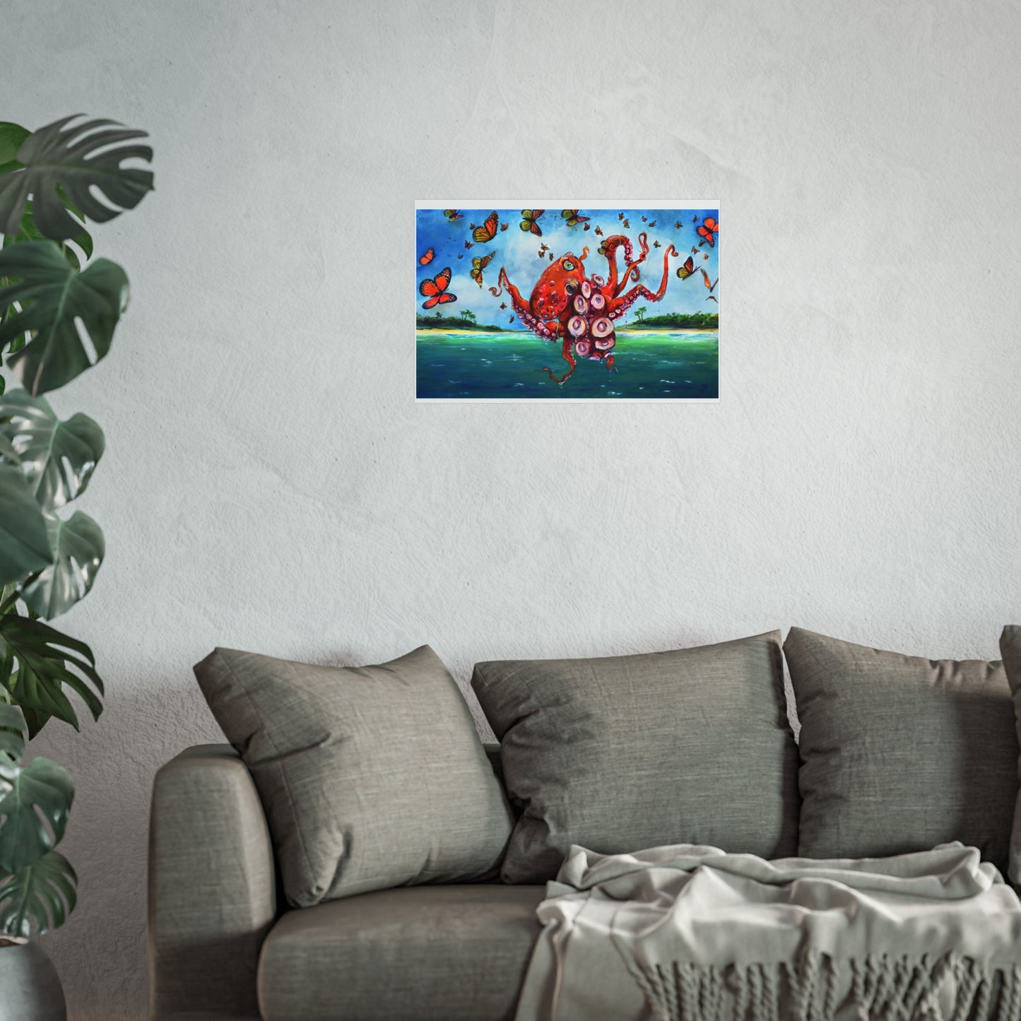 Colorful Octopus Fine Art Print, Wall Decor, Nautical Art, Ocean Lover Gift, Butterfly Wall Art, Home and Office Decor "Migration by Tif Choate
