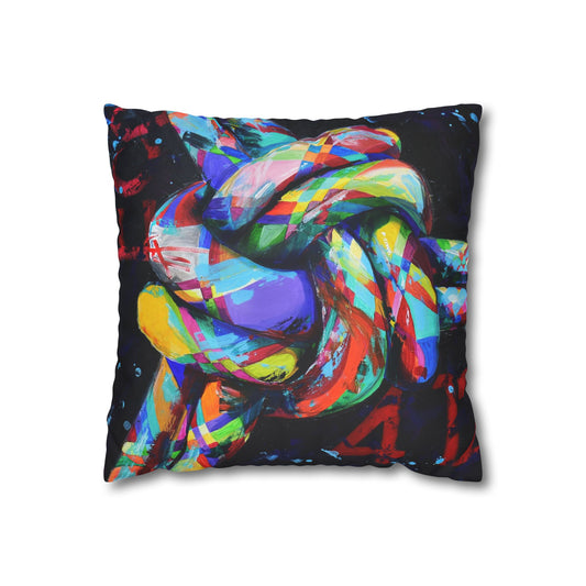 Pillow Case - Faux Suede with art design, 3 Fold Cord