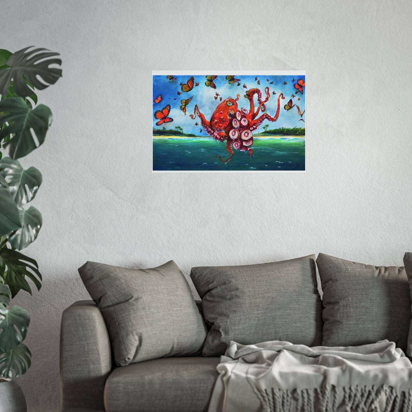 Colorful Octopus Fine Art Print, Wall Decor, Nautical Art, Ocean Lover Gift, Butterfly Wall Art, Home and Office Decor "Migration by Tif Choate
