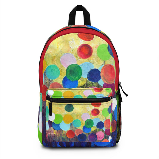 Backpack, multi-colored dots, polkadots, fun & colorful artwork by Tif Choate