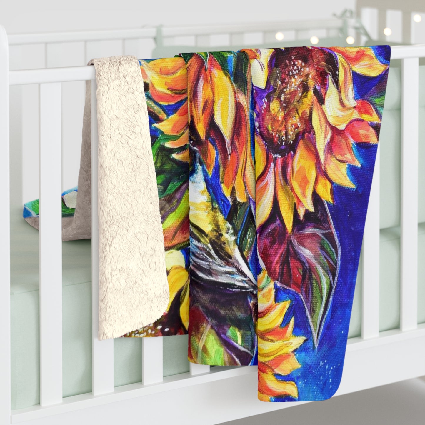 Sunflowers and Birds - Sherpa Fleece Blanket