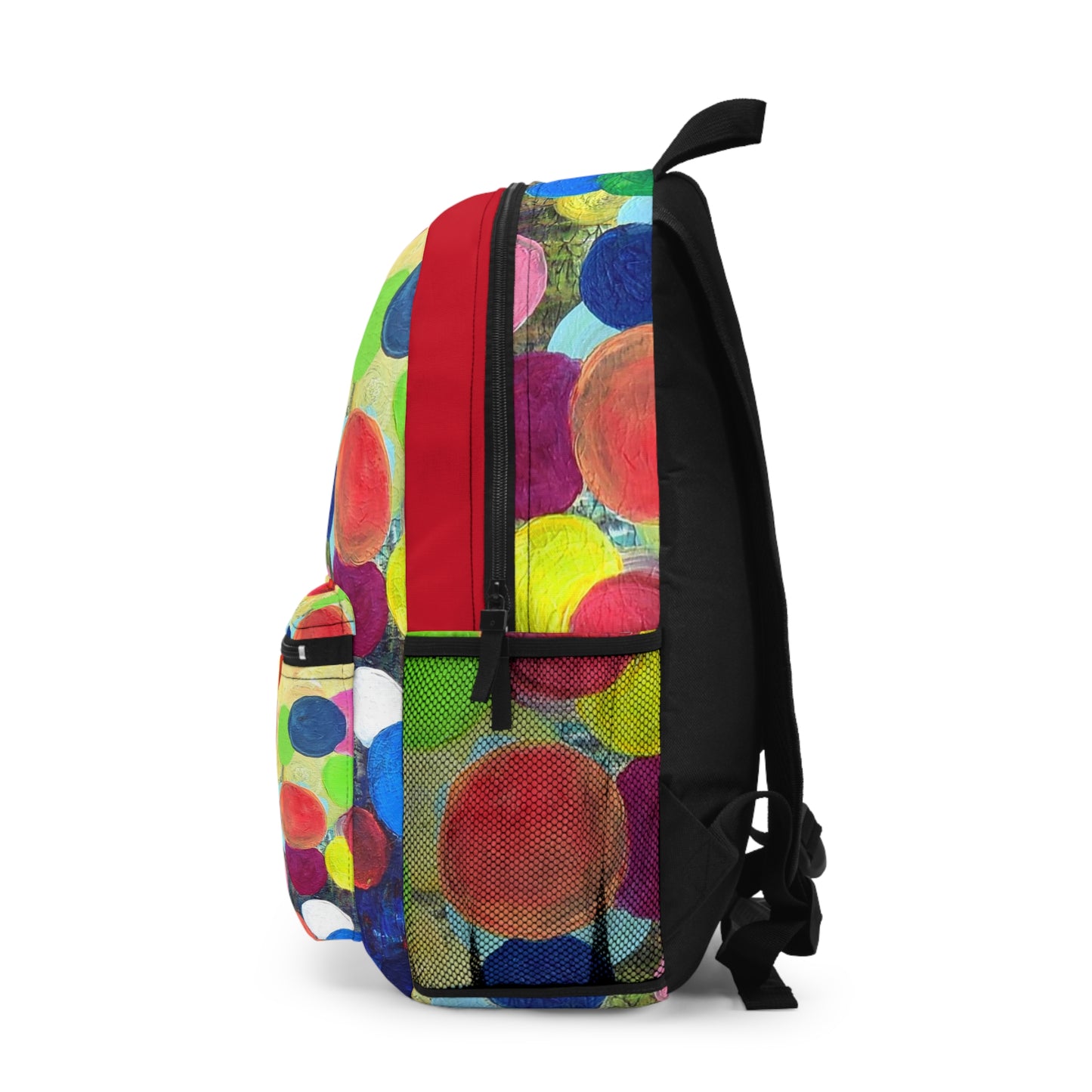 Backpack, multi-colored dots, polkadots, fun & colorful artwork by Tif Choate