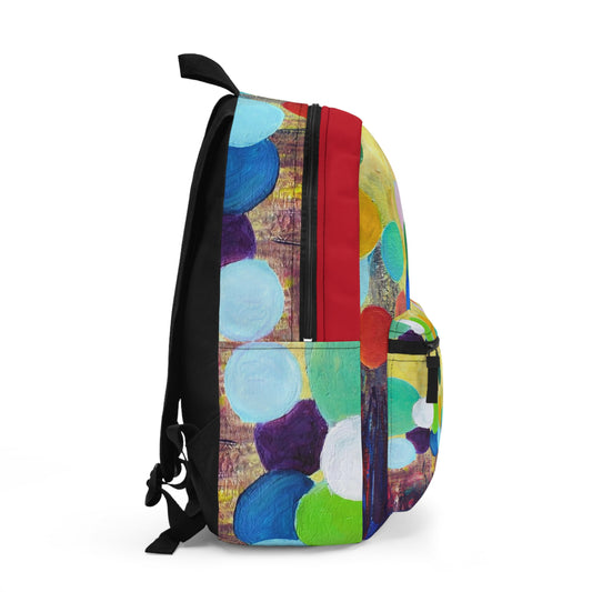 Backpack, multi-colored dots, polkadots, fun & colorful artwork by Tif Choate