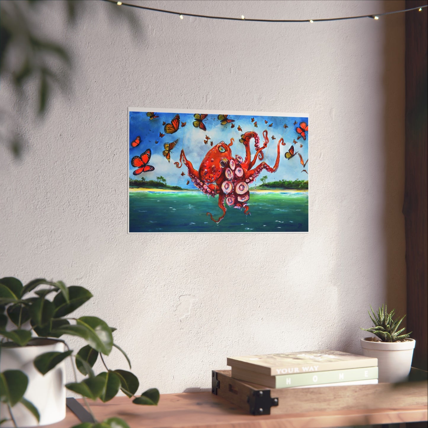 Colorful Octopus Fine Art Print, Wall Decor, Nautical Art, Ocean Lover Gift, Butterfly Wall Art, Home and Office Decor "Migration by Tif Choate